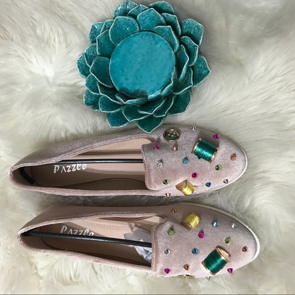 Embellished Pink Velvet Slip-On Shoes - Picture 2 of 3